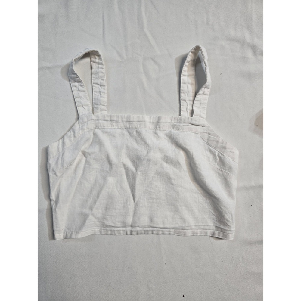 Madewell Women's Square Neck Linen Top Tank M White Smocked